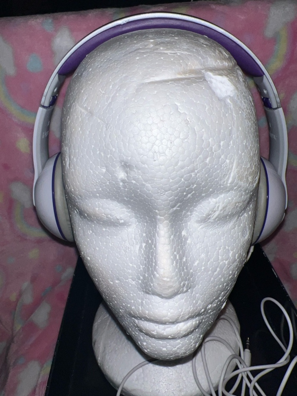 White and Purple Over-Ear Headphones with Wired Audio Cable